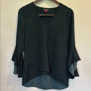 Vince Camuto Black Asymmetrical Bell Sleeve Blouse